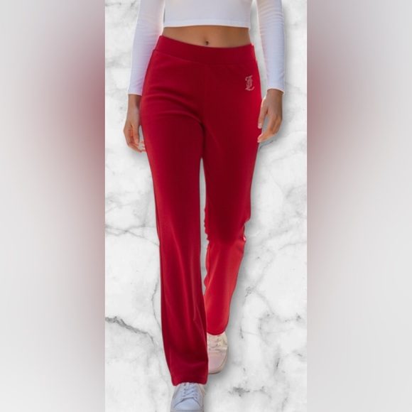 Juicy Couture Pants - NWT Juicy Couture Red Velour Track Pants Rhinestone Logo Size L Christmas